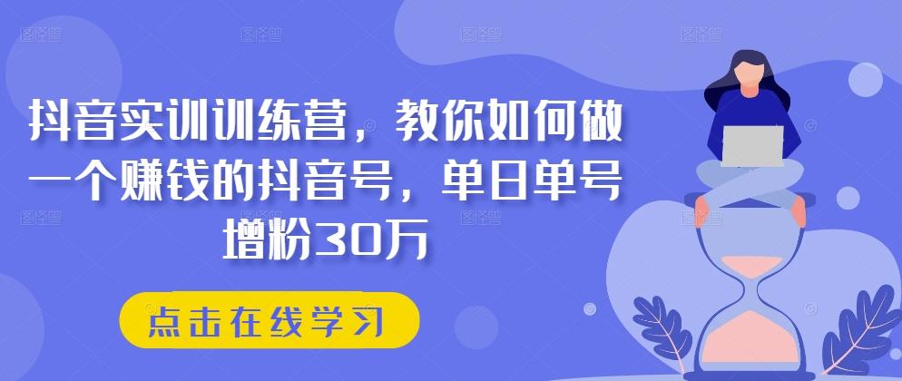 抖音实训训练营，教你如何做一个赚钱的抖音号，单日单号增粉30万-财虎网络科技