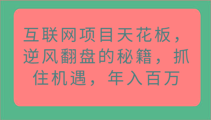 互联网项目天花板，逆风翻盘的秘籍，抓住机遇，年入百万-财虎网络科技