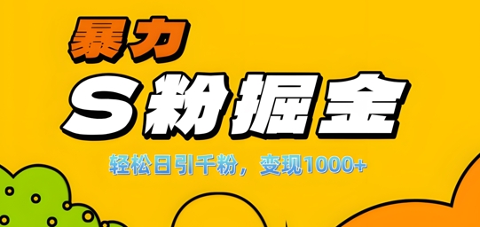 单人单机日引千粉，变现1k+，S粉流量掘金计划攻略【揭秘】-财虎网络科技