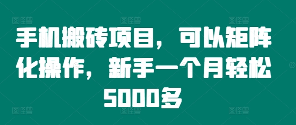 手机搬砖项目,可以矩阵化操作,新手一个月轻松5000多-财虎网络科技