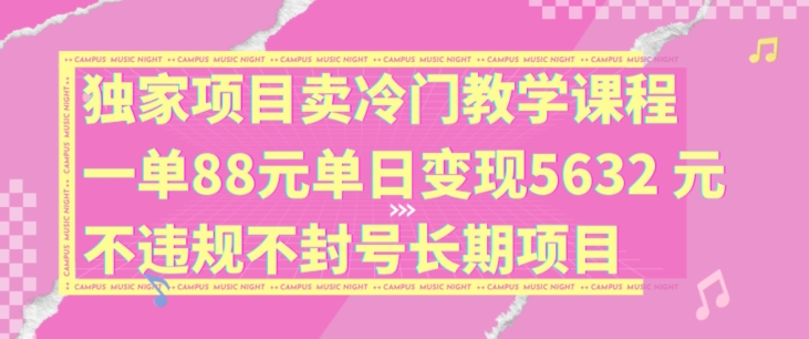 独家项目卖冷门教学课程一单88元单日变现5632元违规不封号长期项目【揭秘】-财虎网络科技