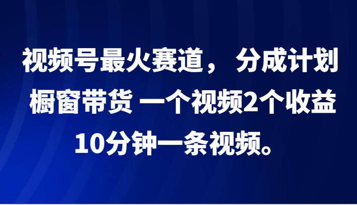视频号最火赛道， 分成计划， 橱窗带货，一个视频2个收益，10分钟一条视频。-财虎网络科技