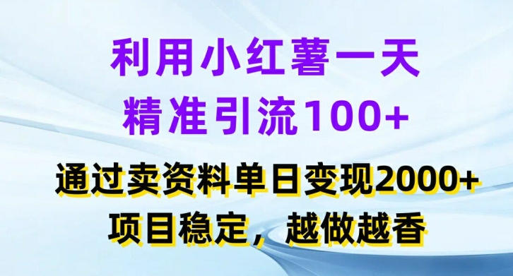 利用小红书一天精准引流100+，通过卖项目单日变现2k+，项目稳定，越做越香【揭秘】-财虎网络科技