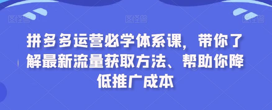 拼多多运营必学体系课，带你了解最新流量获取方法、帮助你降低推广成本-财虎网络科技