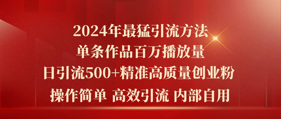 2024年最猛暴力引流方法，单条作品百万播放 单日引流500+高质量精准创业粉-财虎网络科技