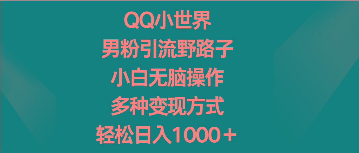 QQ小世界男粉引流野路子，小白无脑操作，多种变现方式轻松日入1000＋-财虎网络科技