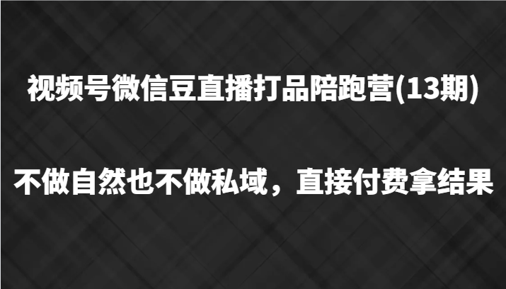 视频号微信豆直播打品陪跑(13期)，不做不自然流不做私域，直接付费拿结果-财虎网络科技