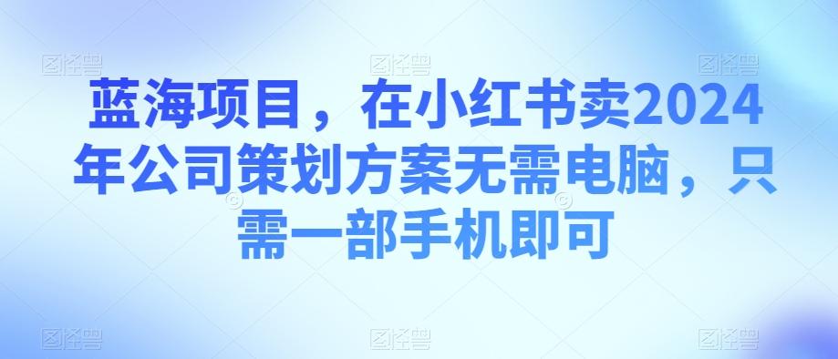 蓝海项目，在小红书卖2024年公司策划方案无需电脑，只需一部手机即可-财虎网络科技