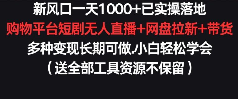 新风口一天1000+已实操落地购物平台短剧无人直播+网盘拉新+带货多种变现长期可做【揭秘】-财虎网络科技