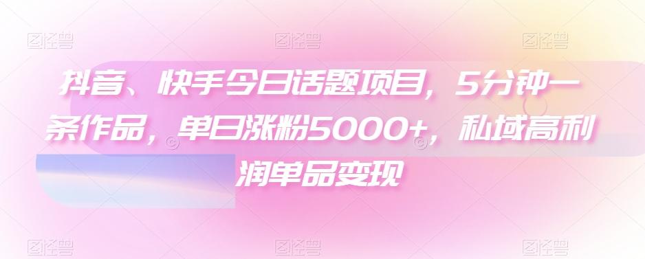 抖音、快手今日话题项目，5分钟一条作品，单日涨粉5000+，私域高利润单品变现-财虎网络科技