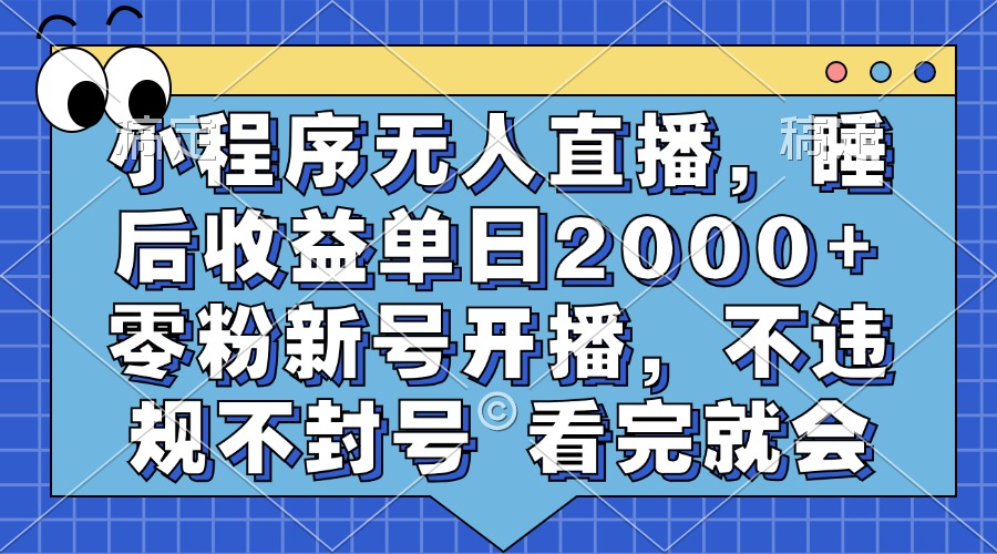 小程序无人直播，睡后收益单日2000+ 零粉新号开播，不违规不封号 看完就会-财虎网络科技