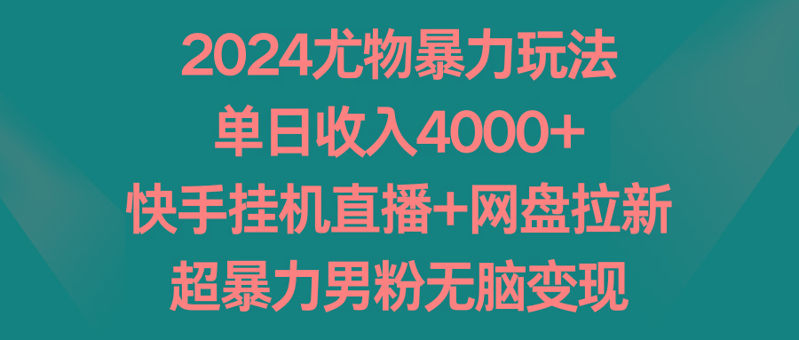 2024尤物暴力玩法 单日收入4000+快手挂机直播+网盘拉新 超暴力男粉无脑变现-财虎网络科技
