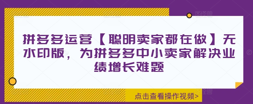 拼多多运营【聪明卖家都在做】无水印版，为拼多多中小卖家解决业绩增长难题-财虎网络科技