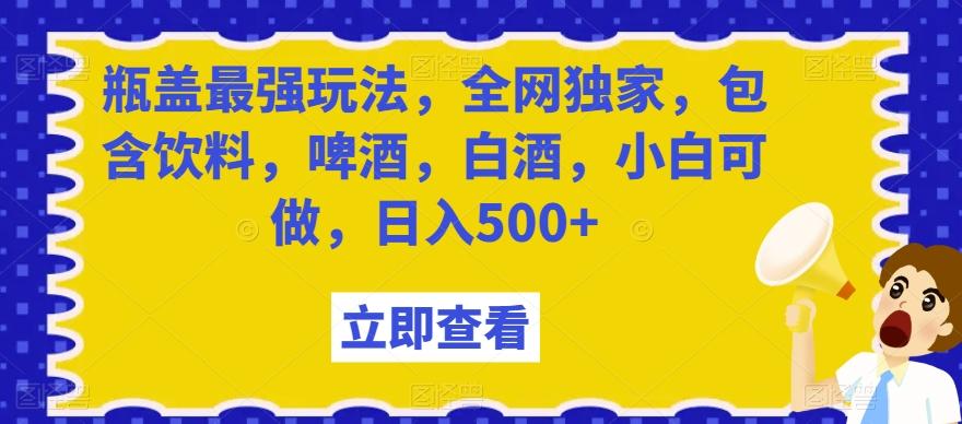 瓶盖最强玩法，全网独家，包含饮料，啤酒，白酒，小白可做，日入500+【揭秘】-财虎网络科技