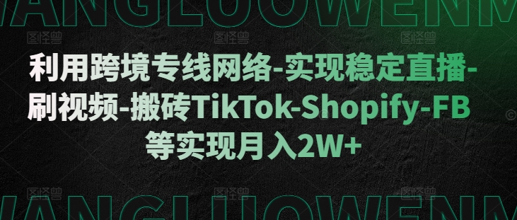 利用跨境专线网络-实现稳定直播-刷视频-搬砖TikTok-Shopify-FB等实现月入2W+【揭秘】-财虎网络科技
