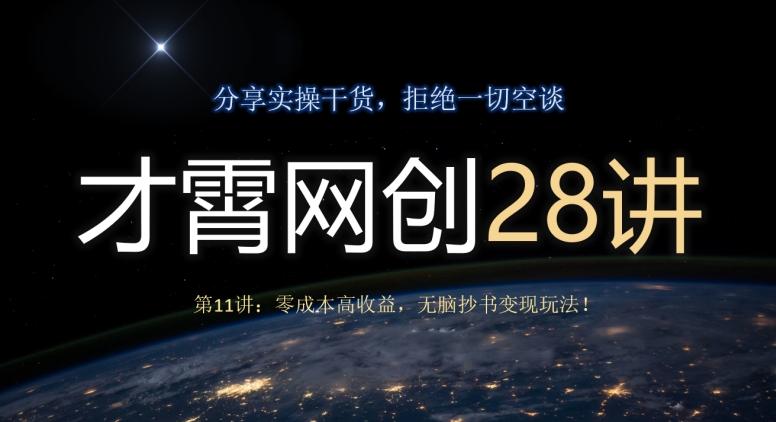 才霄网创28讲第11讲：零成本高收益，无脑抄书变现玩法！-财虎网络科技