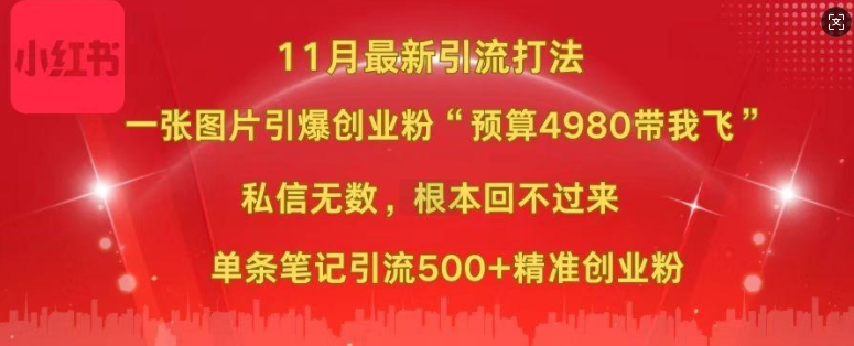 小红书11月最新图片打粉，一张图片引爆创业粉，“预算4980带我飞”，单条引流500+精准创业粉-财虎网络科技