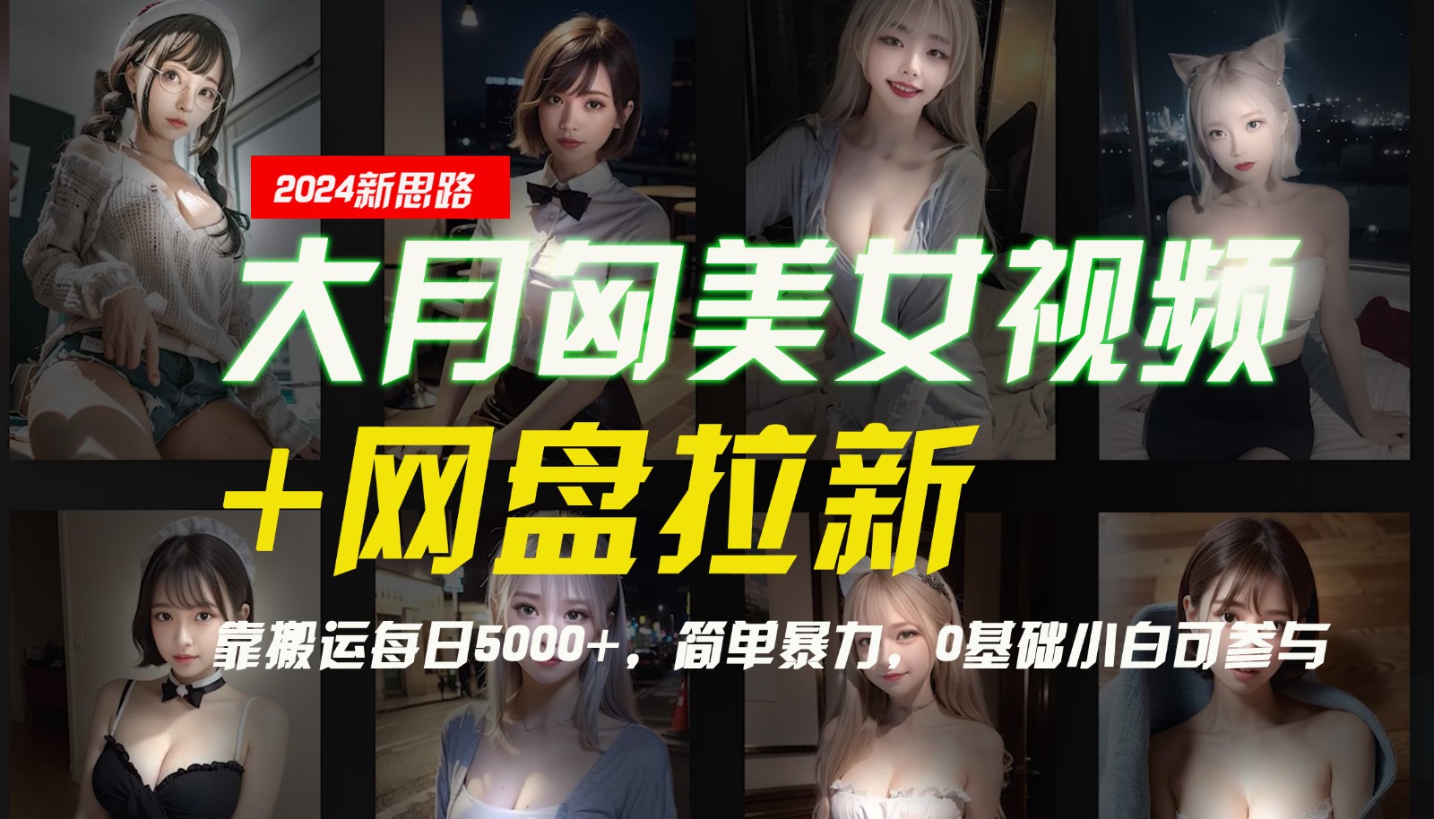 【新思路】大月匈美女视频+网盘拉新，靠搬运每日5000+，简单暴力，0基础小白可参与-财虎网络科技